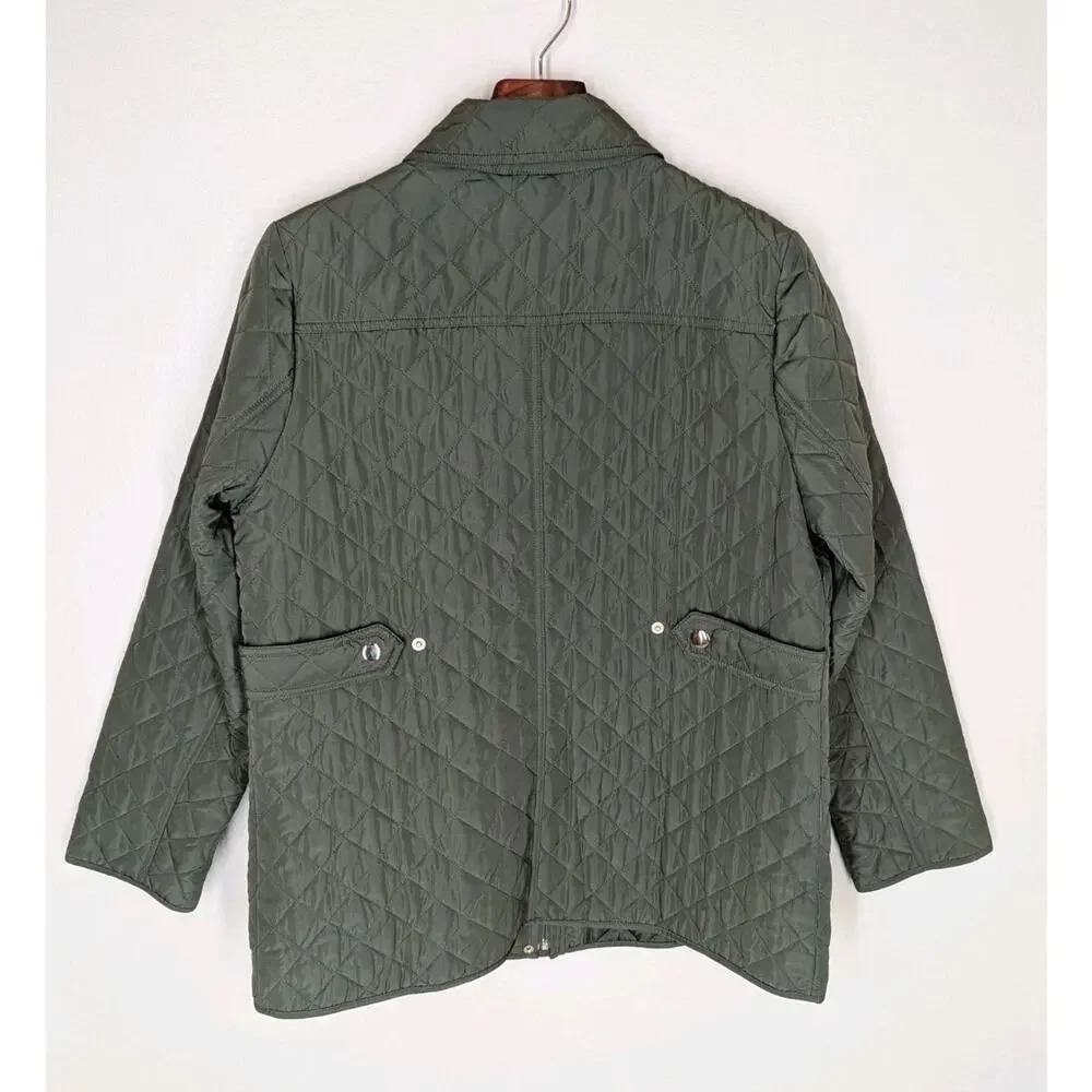 Croft & Barrow Women's Olive Green Quilted Coat Jacket Gold Snaps Size Large